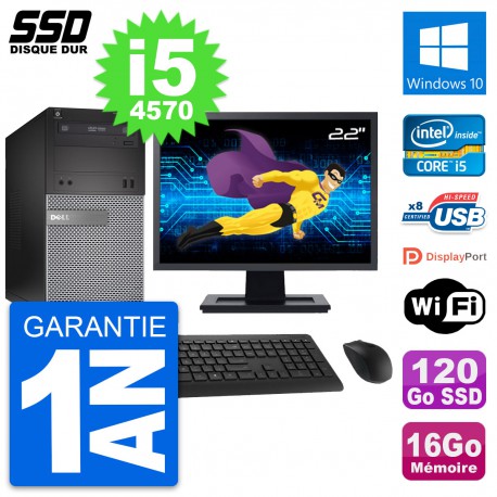 PC Tour Dell 3020 Ecran 22" Intel i5-4570 RAM 16Go SSD 120Go Windows 10 Wifi