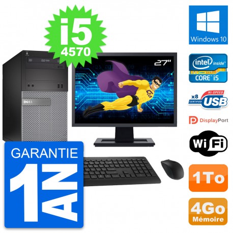 PC Tour Dell 3020 Ecran 27" Intel i5-4570 RAM 4Go Disque 1To Windows 10 Wifi