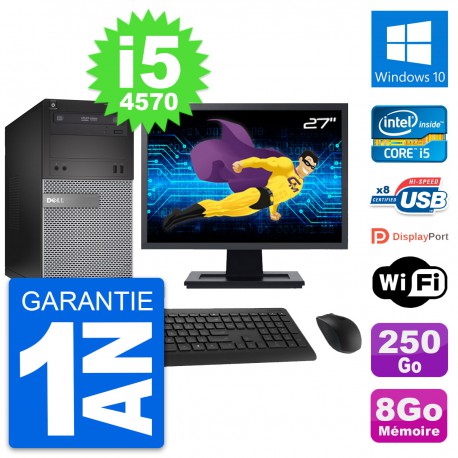 PC Tour Dell 3020 Ecran 27" Intel i5-4570 RAM 8Go Disque 250Go Windows 10 Wifi