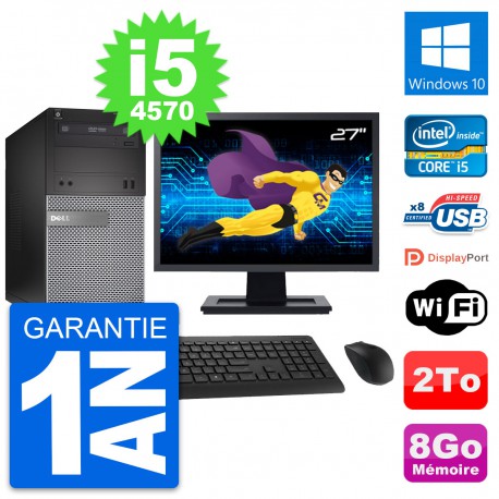 PC Tour Dell 3020 Ecran 27" Intel i5-4570 RAM 8Go Disque 2To Windows 10 Wifi
