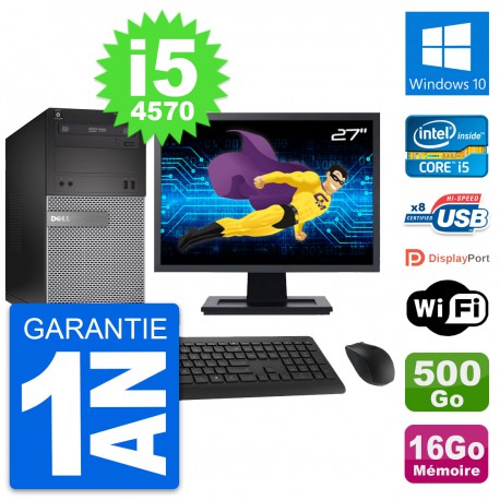 PC Tour Dell 3020 Ecran 27" Intel i5-4570 RAM 16Go Disque 500Go Windows 10 Wifi