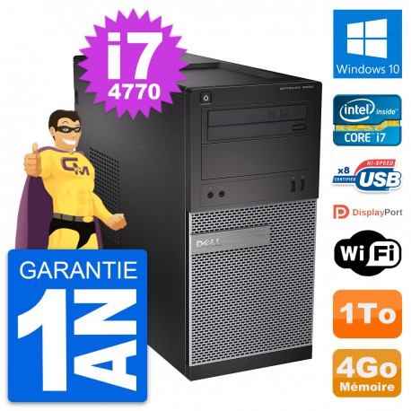 PC Tour Dell OptiPlex 3020 Intel Core i7-4770 RAM 4Go Disque 1To Windows 10 Wifi