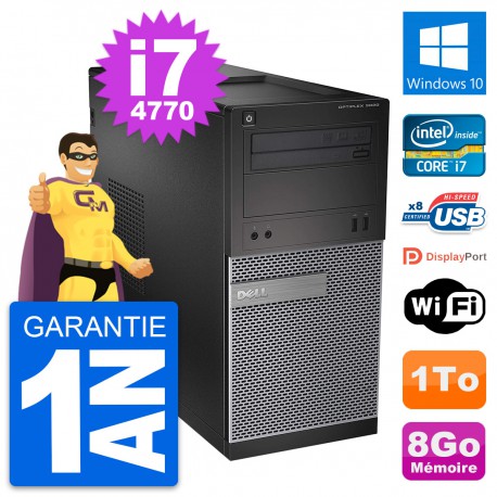 PC Tour Dell OptiPlex 3020 Intel Core i7-4770 RAM 8Go Disque 1To Windows 10 Wifi