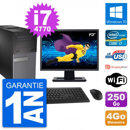 PC Tour Dell 3020 Ecran 19" Intel i7-4770 RAM 4Go Disque 250Go Windows 10 Wifi