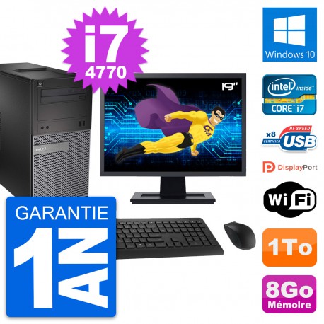 PC Tour Dell 3020 Ecran 19" Intel i7-4770 RAM 8Go Disque 1To Windows 10 Wifi