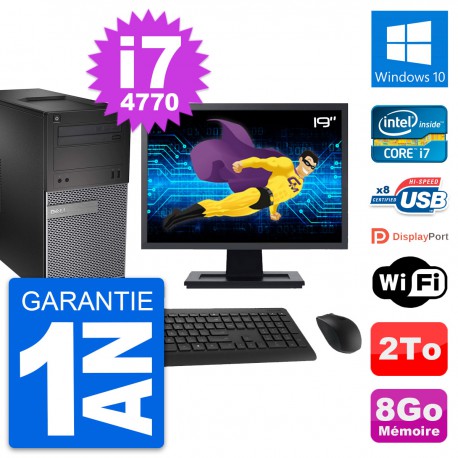 PC Tour Dell 3020 Ecran 19" Intel i7-4770 RAM 8Go Disque 2To Windows 10 Wifi