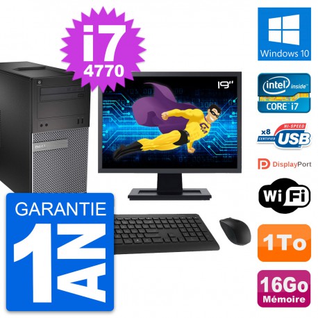 PC Tour Dell 3020 Ecran 19" Intel i7-4770 RAM 16Go Disque 1To Windows 10 Wifi