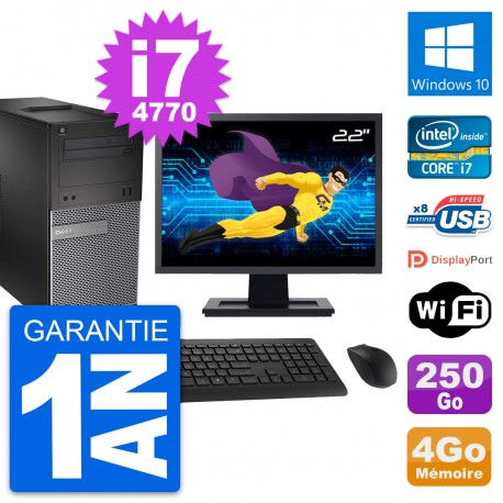 PC Tour Dell 3020 Ecran 22" Intel i7-4770 RAM 4Go Disque 250Go Windows 10 Wifi