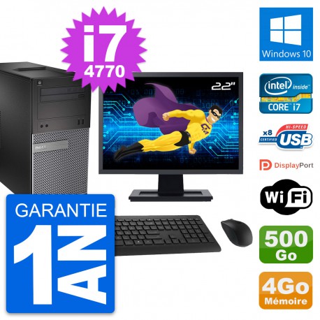 PC Tour Dell 3020 Ecran 22" Intel i7-4770 RAM 4Go Disque 500Go Windows 10 Wifi