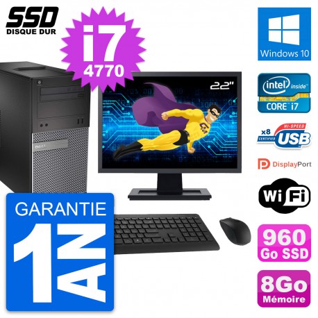 PC Tour Dell 3020 Ecran 22" Intel Core i7-4770 RAM 8Go SSD 960Go Windows 10 Wifi