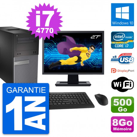 PC Tour Dell 3020 Ecran 27" Intel i7-4770 RAM 8Go Disque 500Go Windows 10 Wifi