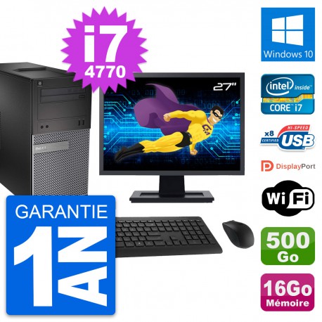 PC Tour Dell 3020 Ecran 27" Intel i7-4770 RAM 16Go Disque 500Go Windows 10 Wifi