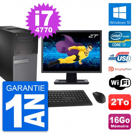 PC Tour Dell 3020 Ecran 27" Intel i7-4770 RAM 16Go Disque 2To Windows 10 Wifi