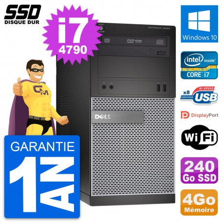PC Tour Dell OptiPlex 3020 Intel Core i7-4790 RAM 4Go SSD 240Go Windows 10 Wifi