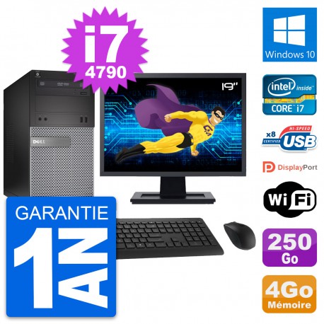 PC Tour Dell 3020 Ecran 19" Intel i7-4790 RAM 4Go Disque 250Go Windows 10 Wifi