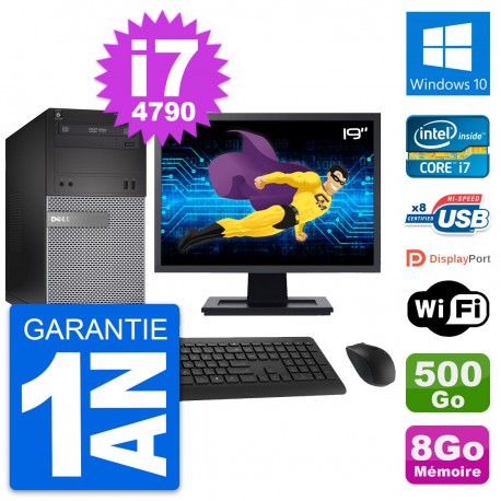 PC Tour Dell 3020 Ecran 19" Intel i7-4790 RAM 8Go Disque 500Go Windows 10 Wifi