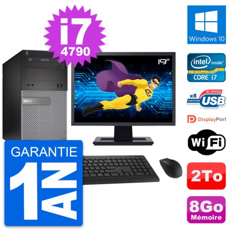 PC Tour Dell 3020 Ecran 19" Intel i7-4790 RAM 8Go Disque 2To Windows 10 Wifi