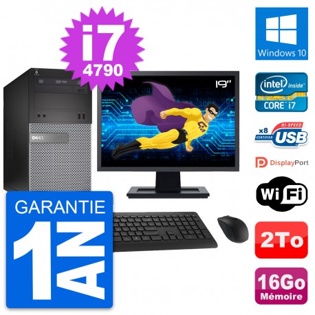 PC Tour Dell 3020 Ecran 19" Intel i7-4790 RAM 16Go Disque 2To Windows 10 Wifi