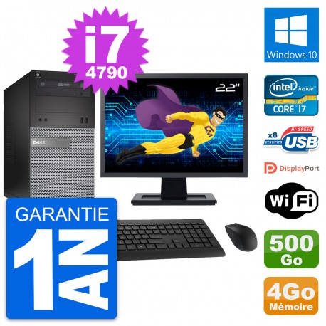 PC Tour Dell 3020 Ecran 22" Intel i7-4790 RAM 4Go Disque 500Go Windows 10 Wifi