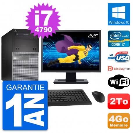 PC Tour Dell 3020 Ecran 22" Intel i7-4790 RAM 4Go Disque 2To Windows 10 Wifi