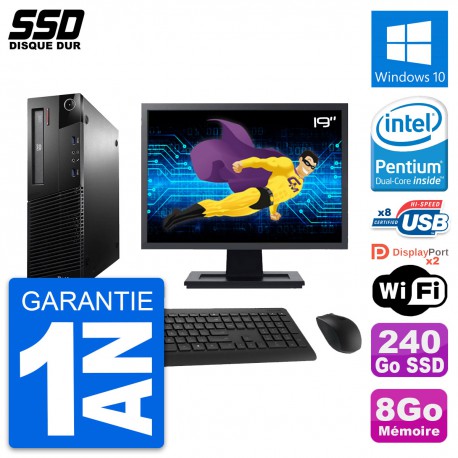 PC Lenovo M93p SFF Ecran 19" Intel G3220 RAM 8Go SSD 240Go Windows 10 Wifi
