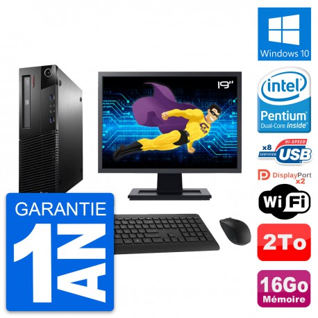 PC Lenovo M93p SFF Ecran 19" Intel G3220 RAM 16Go Disque Dur 2To Windows 10 Wifi