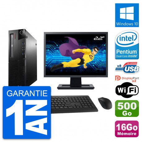 PC Lenovo M93p SFF Ecran 22" Intel G3220 RAM 16Go Disque 500Go Windows 10 Wifi