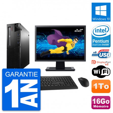 PC Lenovo M93p SFF Ecran 22" Intel G3220 RAM 16Go Disque Dur 1To Windows 10 Wifi