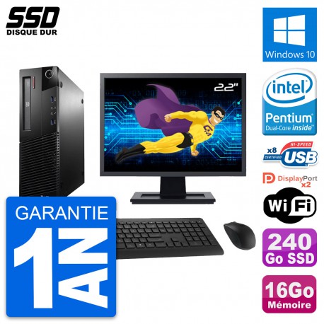 PC Lenovo M93p SFF Ecran 22" Intel G3220 RAM 16Go SSD 240Go Windows 10 Wifi