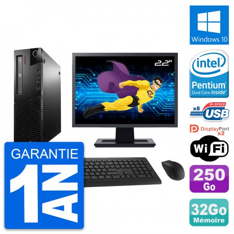 PC Lenovo M93p SFF Ecran 22" Intel G3220 RAM 32Go Disque 250Go Windows 10 Wifi