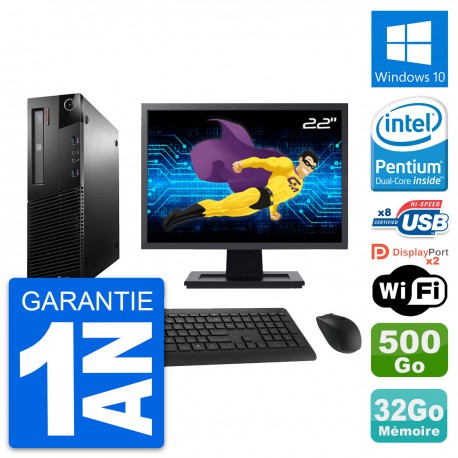 PC Lenovo M93p SFF Ecran 22" Intel G3220 RAM 32Go Disque 500Go Windows 10 Wifi