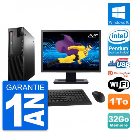 PC Lenovo M93p SFF Ecran 22" Intel G3220 RAM 32Go Disque Dur 1To Windows 10 Wifi