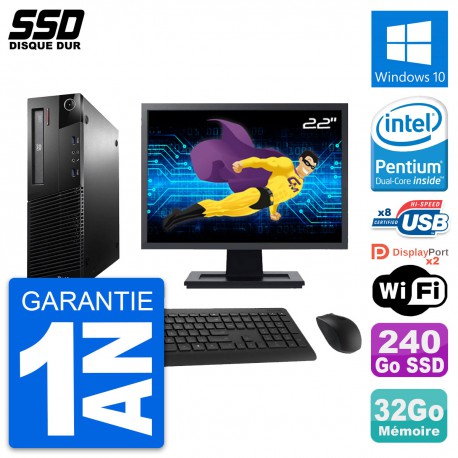 PC Lenovo M93p SFF Ecran 22" Intel G3220 RAM 32Go SSD 240Go Windows 10 Wifi