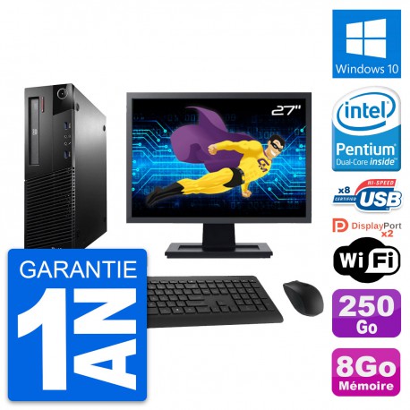 PC Lenovo M93p SFF Ecran 27" Intel G3220 RAM 8Go Disque 250Go Windows 10 Wifi