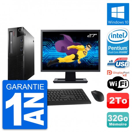 PC Lenovo M93p SFF Ecran 27" Intel G3220 RAM 32Go Disque Dur 2To Windows 10 Wifi