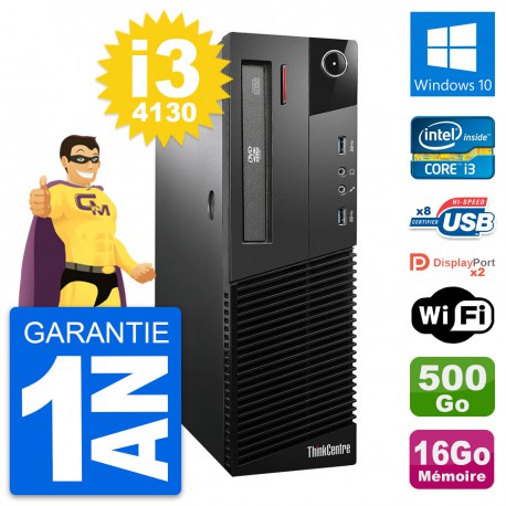 PC Lenovo ThinkCentre M93p SFF i3-4130 RAM 16Go Disque 500Go Windows 10 Wifi