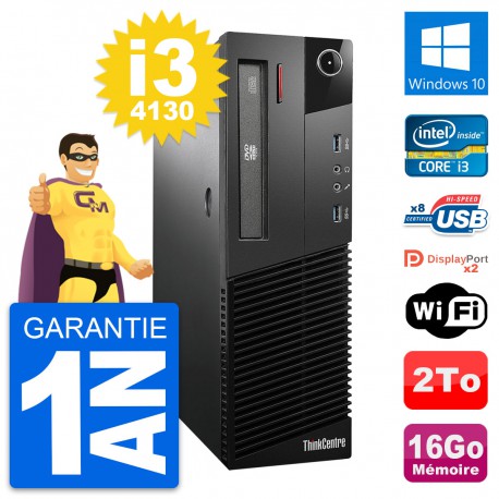 PC Lenovo ThinkCentre M93p SFF Intel i3-4130 RAM 16Go Disque 2To Windows 10 Wifi