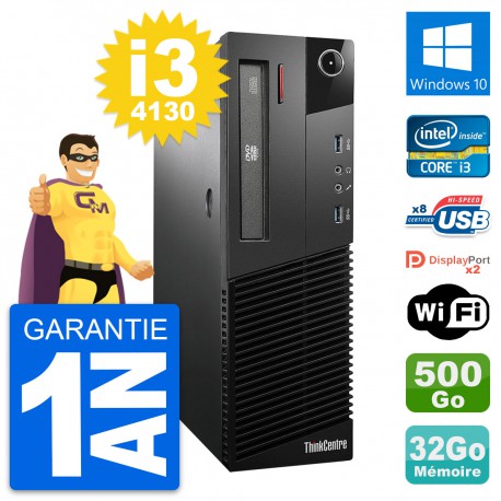 PC Lenovo ThinkCentre M93p SFF i3-4130 RAM 32Go Disque 500Go Windows 10 Wifi