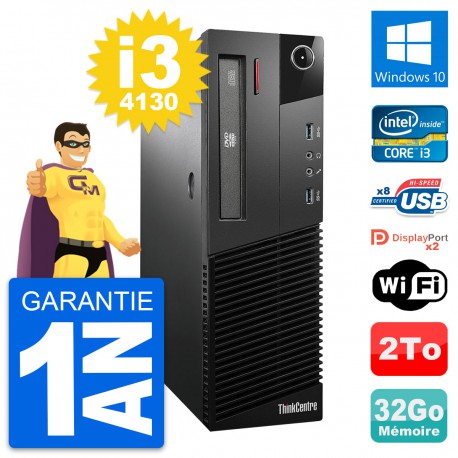 PC Lenovo ThinkCentre M93p SFF Intel i3-4130 RAM 32Go Disque 2To Windows 10 Wifi