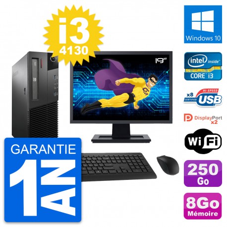 PC Lenovo M93p SFF Ecran 19" Intel i3-4130 RAM 8Go Disque 250Go Windows 10 Wifi
