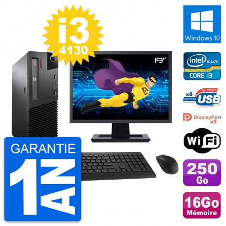 PC Lenovo M93p SFF Ecran 19" Intel i3-4130 RAM 16Go Disque 250Go Windows 10 Wifi