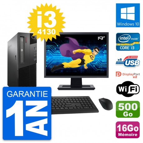 PC Lenovo M93p SFF Ecran 19" Intel i3-4130 RAM 16Go Disque 500Go Windows 10 Wifi