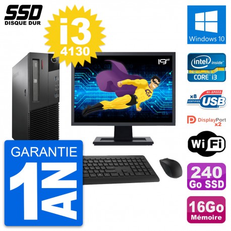 PC Lenovo M93p SFF Ecran 19" Intel i3-4130 RAM 16Go SSD 240Go Windows 10 Wifi