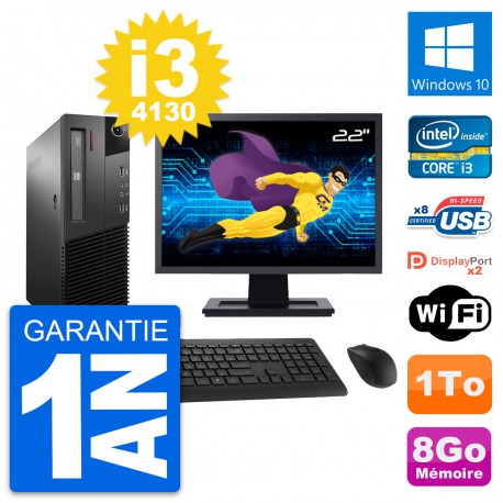 PC Lenovo M93p SFF Ecran 22" Intel i3-4130 RAM 8Go Disque 1To Windows 10 Wifi