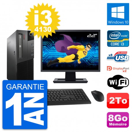 PC Lenovo M93p SFF Ecran 22" Intel i3-4130 RAM 8Go Disque 2To Windows 10 Wifi
