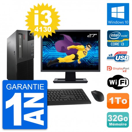 PC Lenovo M93p SFF Ecran 27" Intel i3-4130 RAM 32Go Disque 1To Windows 10 Wifi