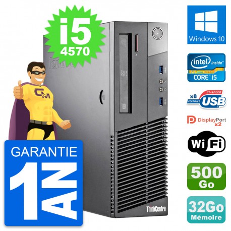 PC Lenovo ThinkCentre M93p SFF i5-4570 RAM 32Go Disque 500Go Windows 10 Wifi
