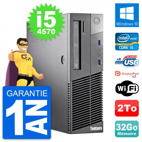 PC Lenovo ThinkCentre M93p SFF Intel i5-4570 RAM 32Go Disque 2To Windows 10 Wifi