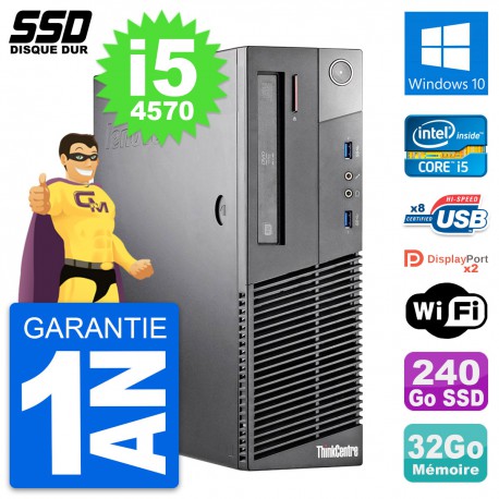 PC Lenovo ThinkCentre M93p SFF Intel i5-4570 RAM 32Go SSD 240Go Windows 10 Wifi