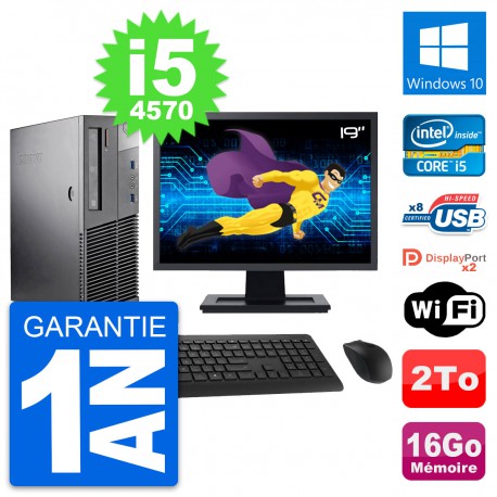 PC Lenovo M93p SFF Ecran 19" Intel i5-4570 RAM 16Go Disque 2To Windows 10 Wifi